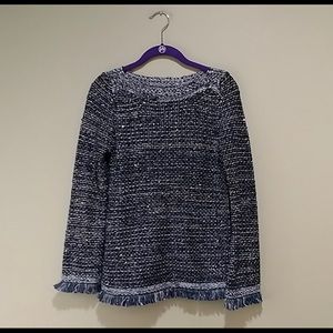 Ann Taylor blue silver and gray fringe sweater